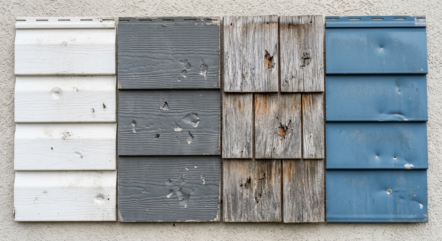 Vinyl, fiber cement, cedar, and aluminum siding compared for hail damage on a Kenosha, WI home